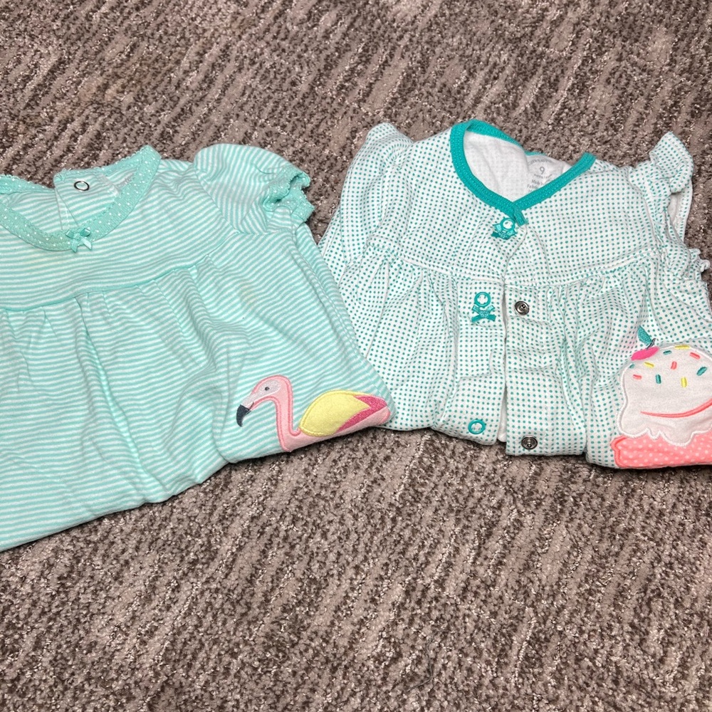 Carters 9 month girls shirt sleeve rompers